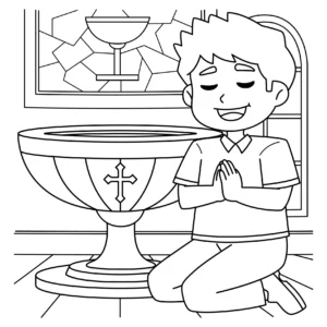 Chłopiec i chrzcielnica