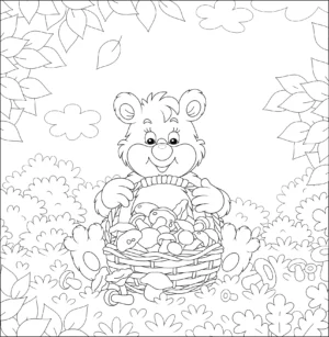 Miś z koszem grzybów