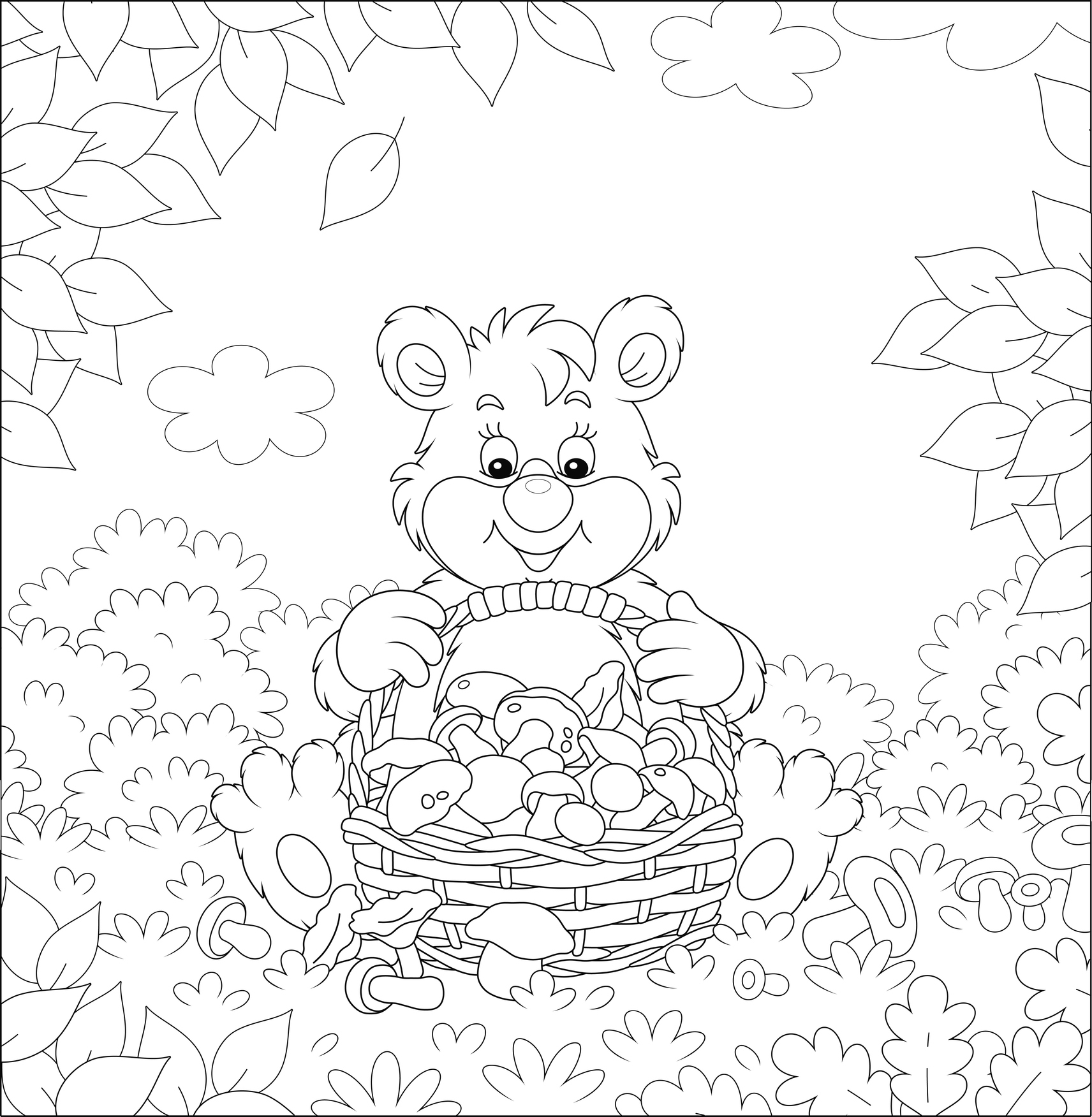 Miś z koszem grzybów