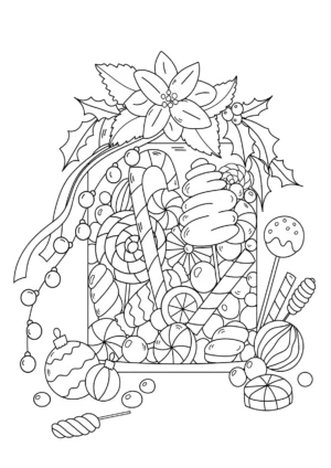 Słoik świątecznych słodyczy i bombki
