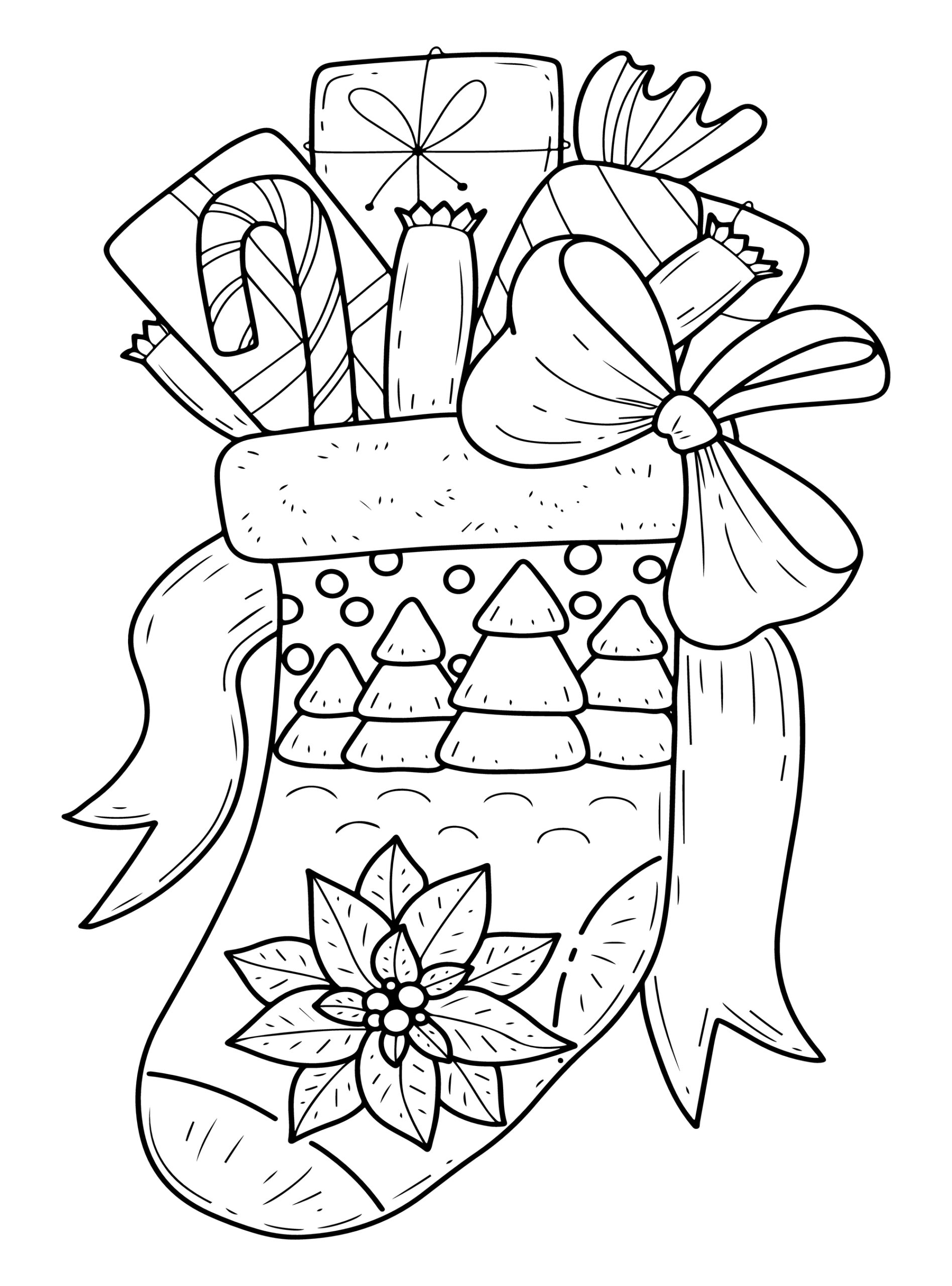 Świąteczna skarpeta ze słodyczami i prezentami