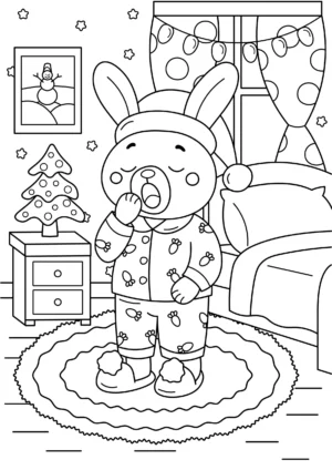 Senny króliczek w zimowym pokoiku