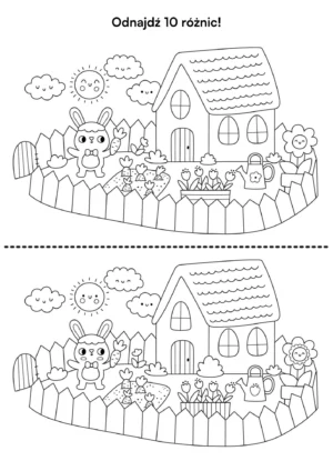 Znajdź 10 różnic – króliczek i jego domek