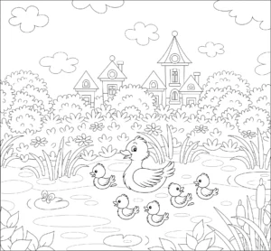 Mama kaczka z kaczątkami w stawie