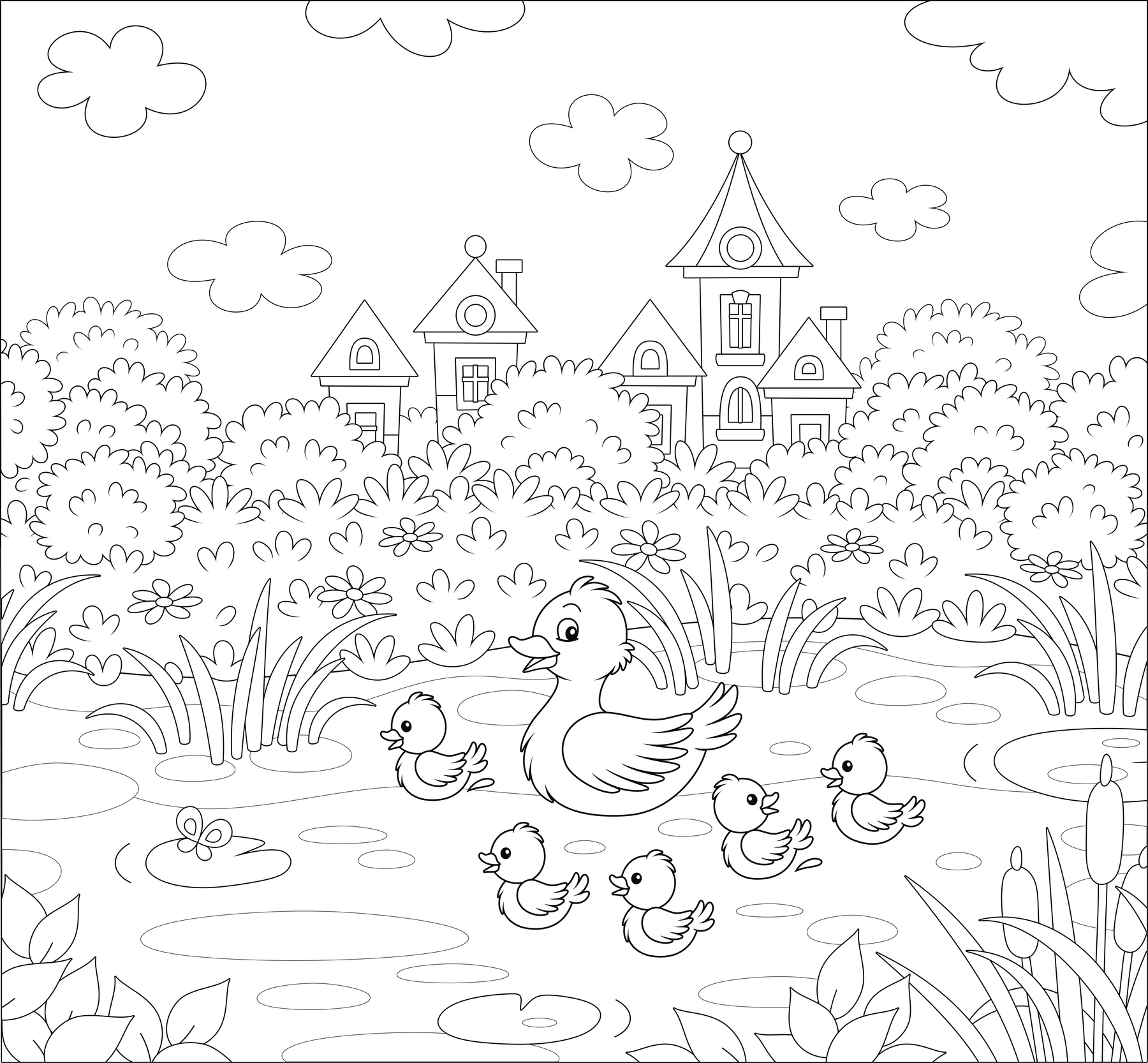 Mama kaczka z kaczątkami w stawie