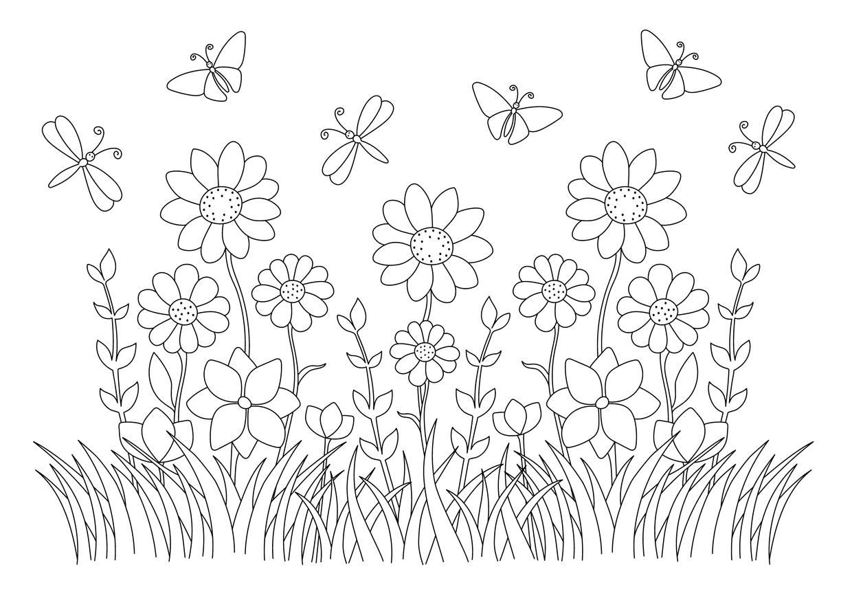 Wiosenna łąka z kwiatami i motylami